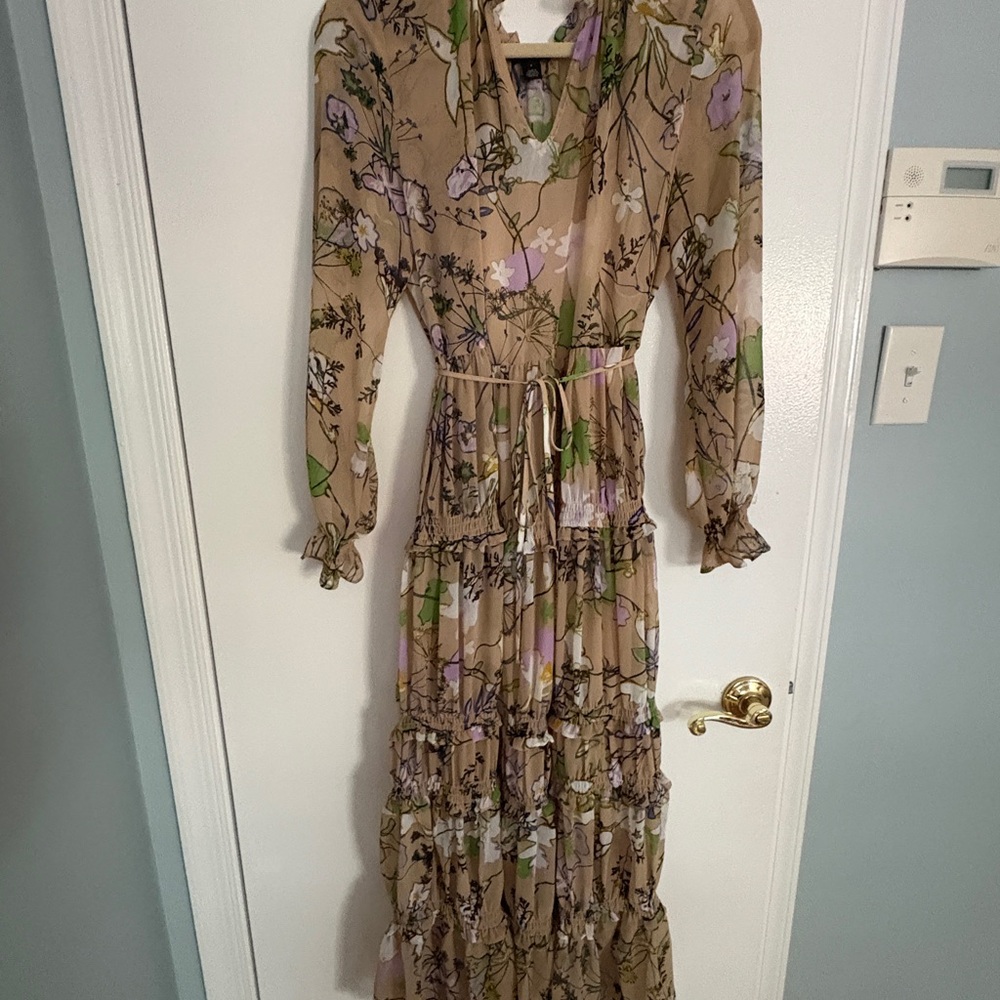 Halogen Tan and Purple Floral Long Sleeve Dress from Nordstrom